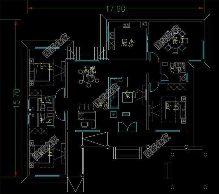 一層中式養(yǎng)老別墅設(shè)計(jì)圖平面圖