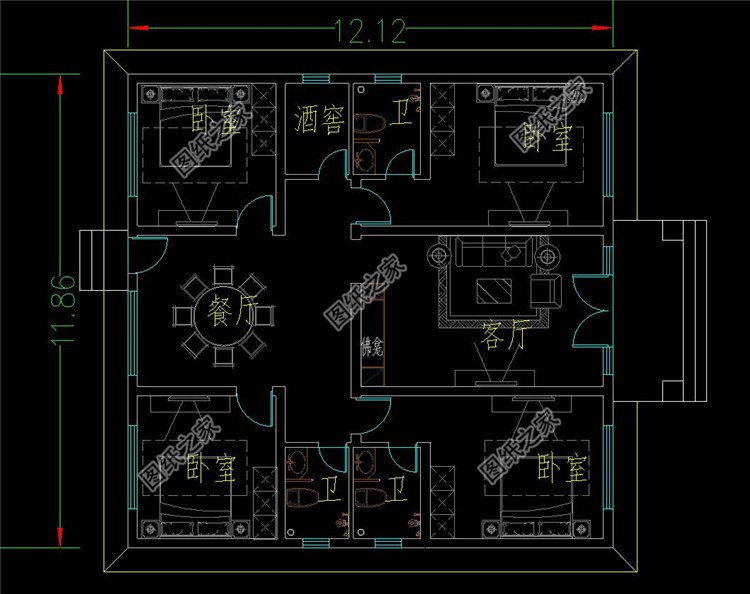 主屋不設廚房的平房設計圖平面圖