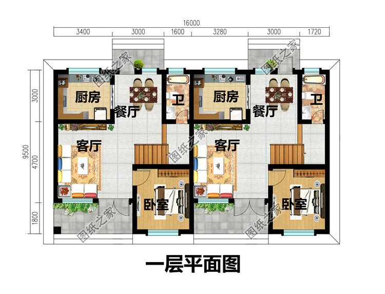 簡單實(shí)用的二層雙拼別墅設(shè)計圖