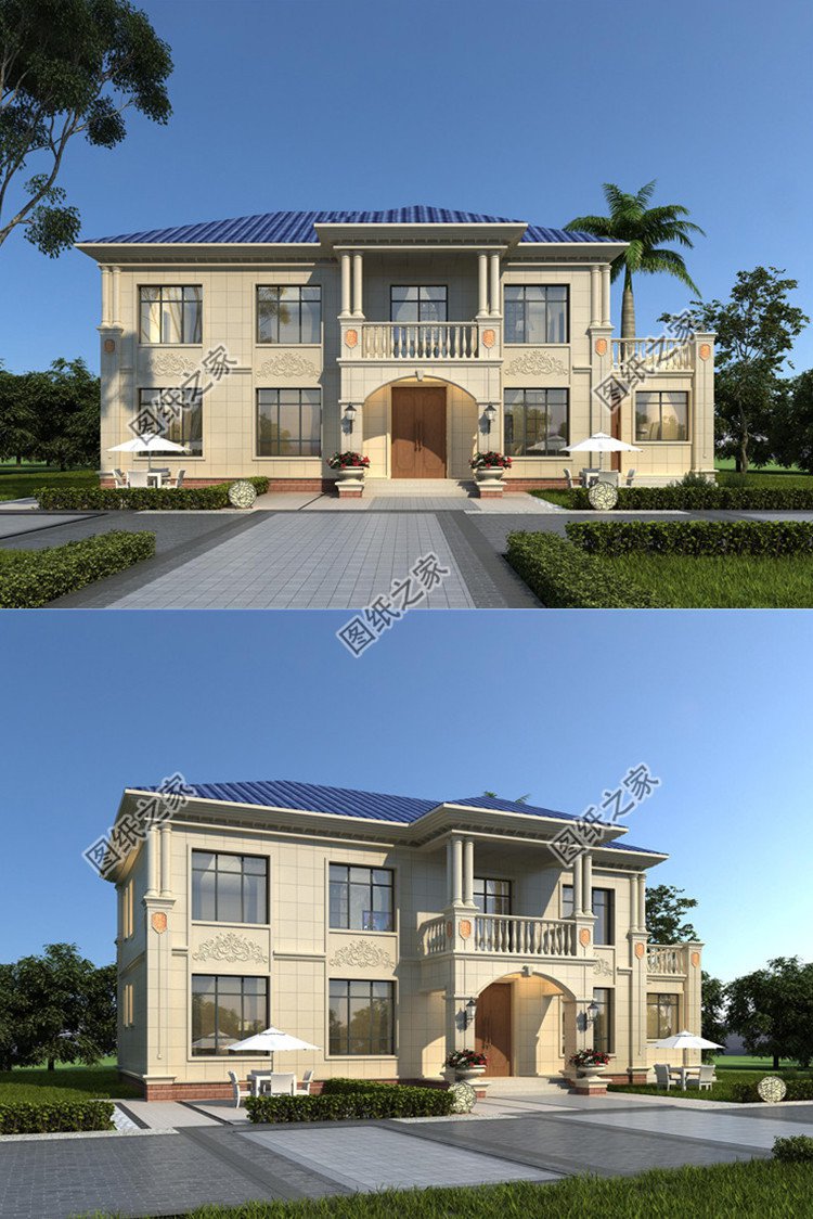 農村二層帶配房別墅設計圖效果圖