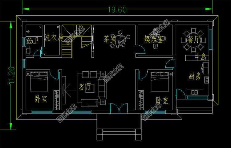 農村二層帶配房別墅設計圖一層平面圖