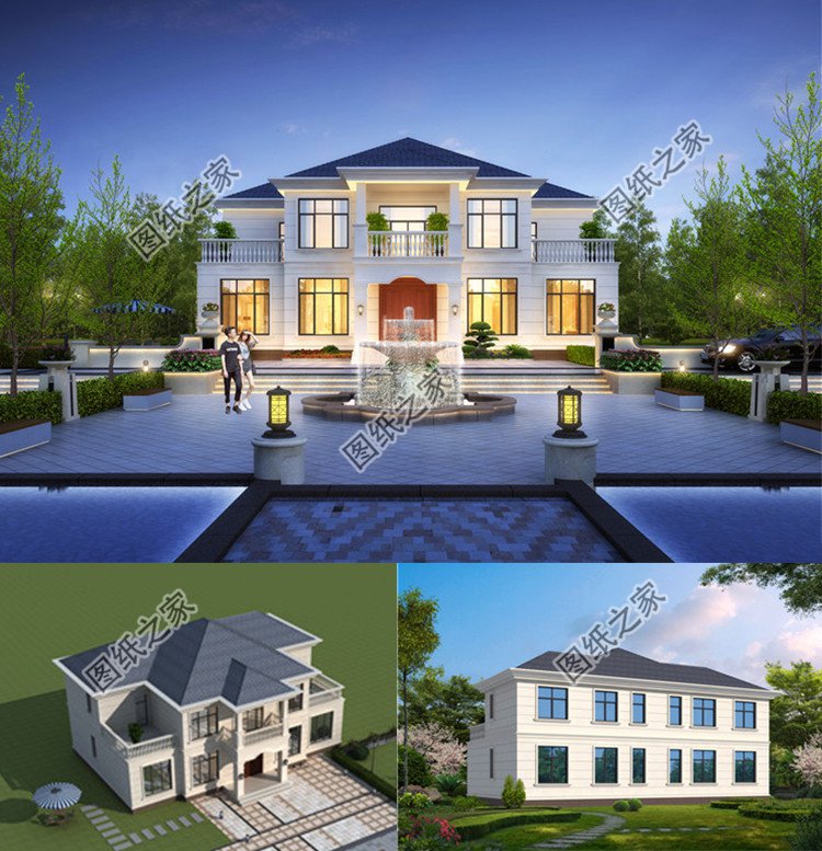 200平米二層五間對(duì)稱式結(jié)構(gòu)別墅效果圖