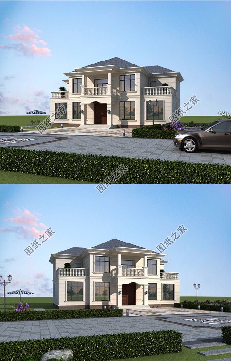 200平米二層五間對(duì)稱式結(jié)構(gòu)別墅外觀圖