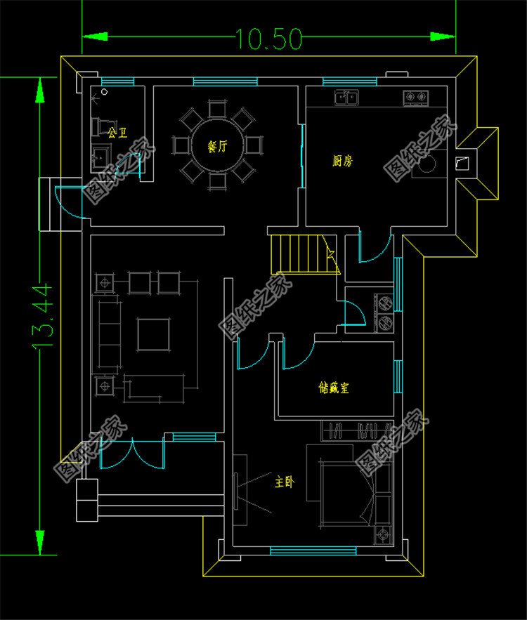 農(nóng)村二間二層小別墅設(shè)計(jì)方案一層平面圖