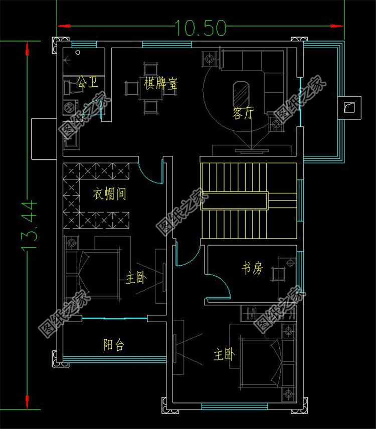農(nóng)村二間二層小別墅設(shè)計(jì)方案二層平面圖