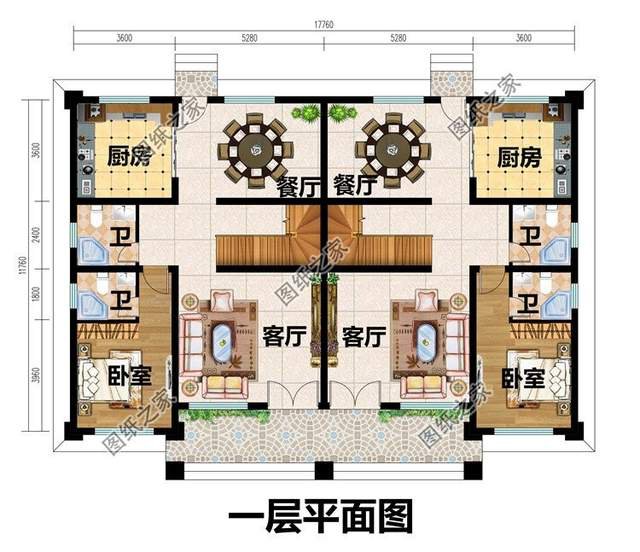 雙拼農(nóng)村別墅設(shè)計，一宅兩戶生活空間互不干擾，親情漸漸升溫