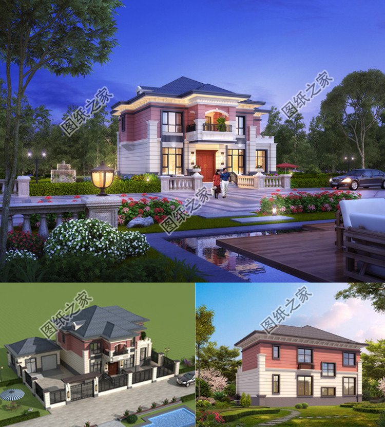 四間兩層新中式農(nóng)村別墅效果圖