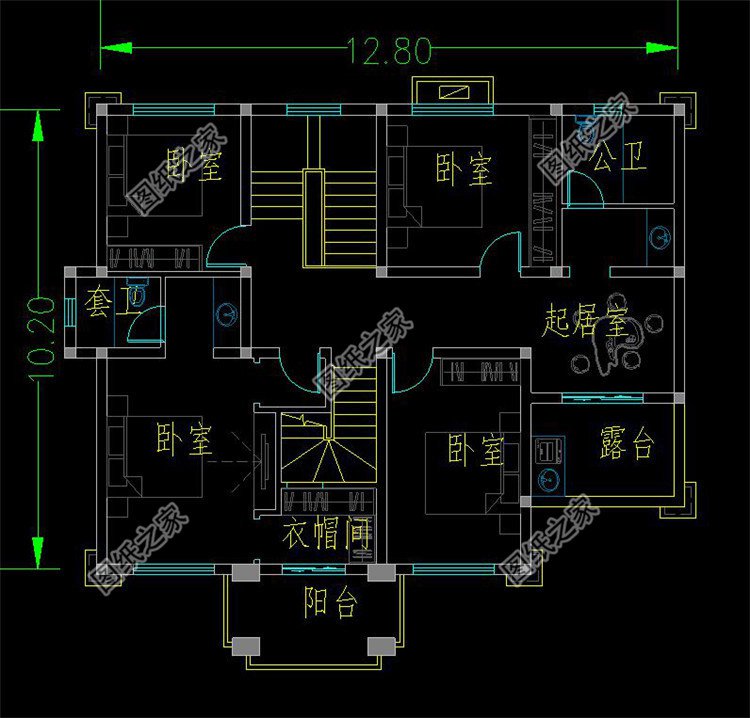 四間兩層新中式農(nóng)村別墅二層