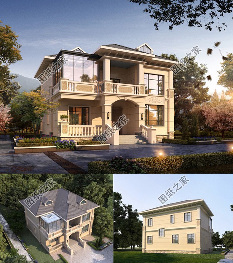 帶露臺陽光房二層建房別墅效果圖