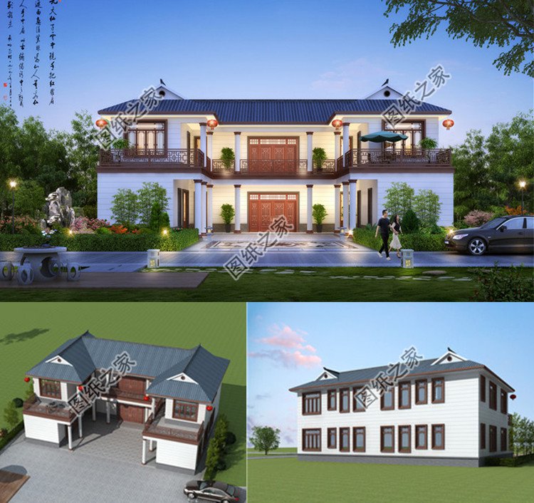 簡(jiǎn)約農(nóng)村中式四合院別墅二層設(shè)計(jì)圖效果圖