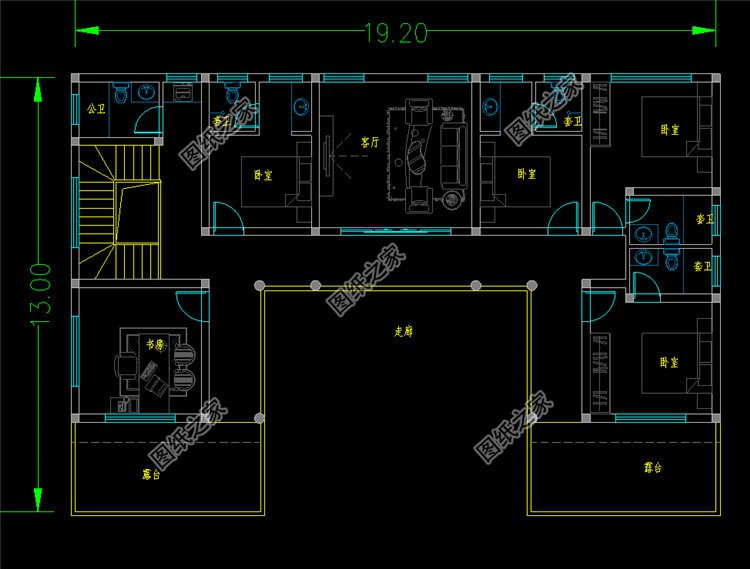 簡(jiǎn)約農(nóng)村中式四合院別墅二層設(shè)計(jì)圖二層