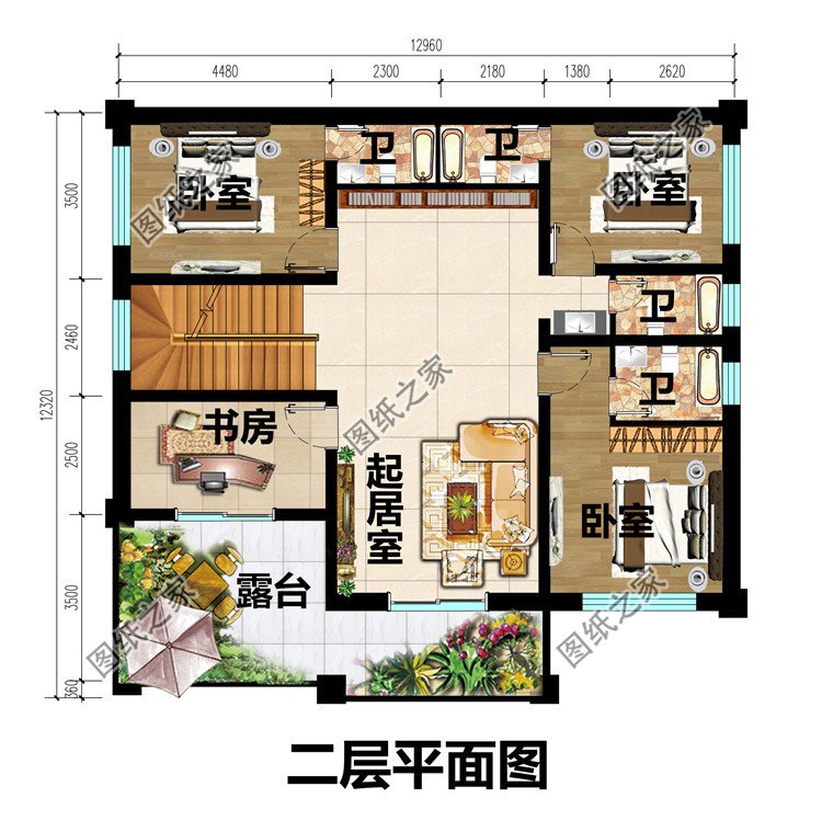 農(nóng)村三間兩層樓房設(shè)計圖二層