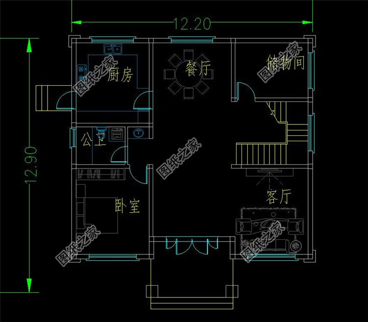 簡(jiǎn)歐風(fēng)二層農(nóng)村別墅設(shè)計(jì)圖一層
