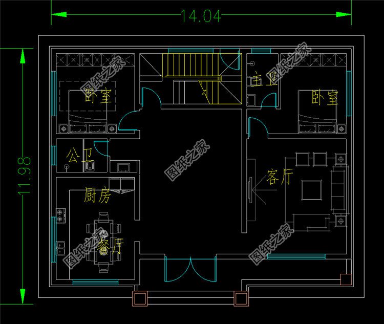 獨(dú)棟雙廚房二層設(shè)計(jì)圖一層