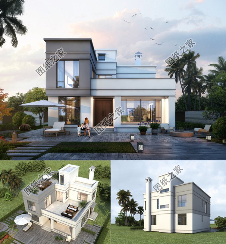 二層現(xiàn)代風別墅設計圖效果圖