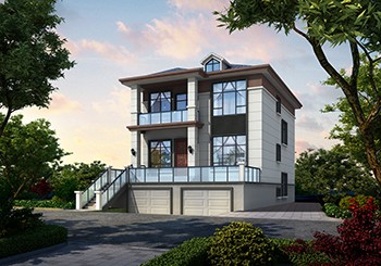 小戶型帶架空層二層現(xiàn)代別墅設(shè)計圖，面寬僅9米