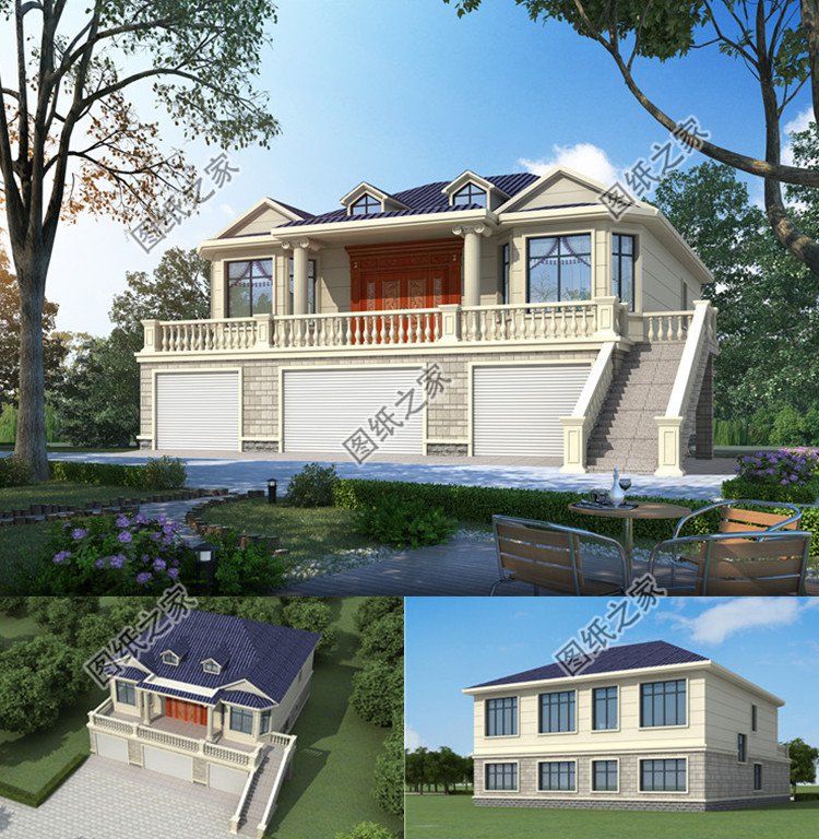 帶車庫(kù)架空層的農(nóng)村別墅效果圖