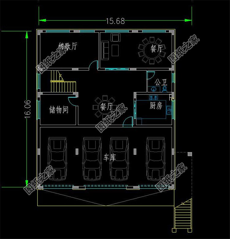帶車庫(kù)架空層的農(nóng)村別墅布局1