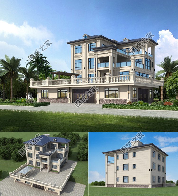 農村四層帶架空層別墅效果圖