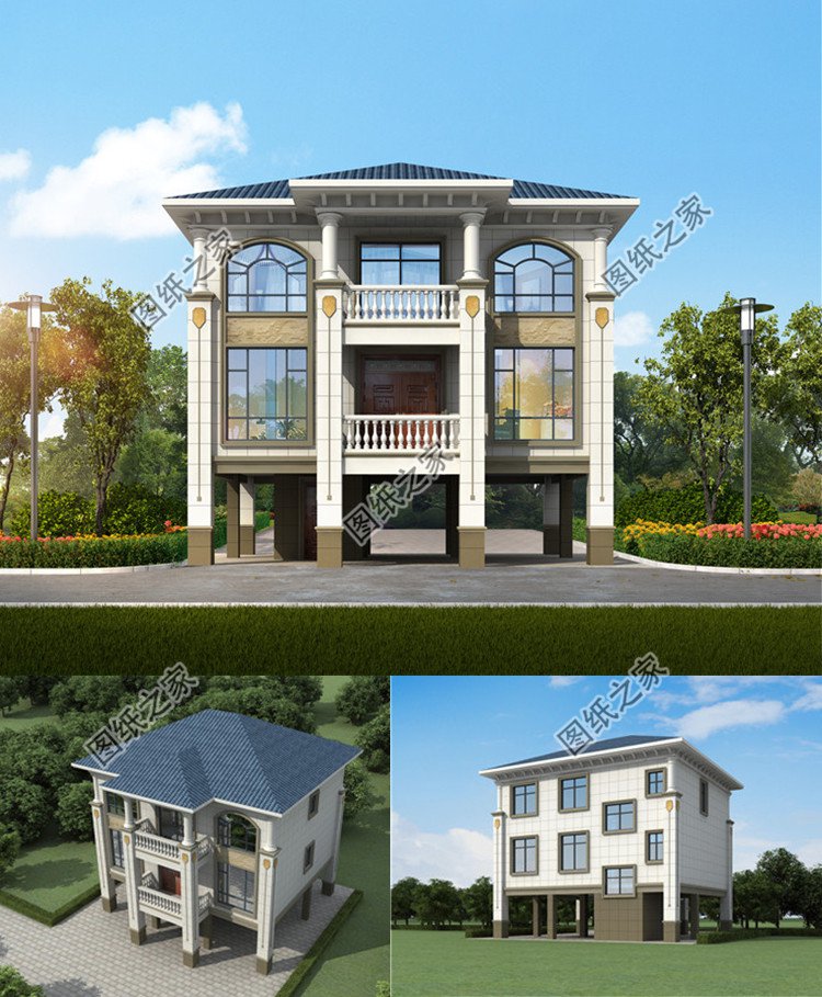 帶架空層三層別墅設計圖效果圖