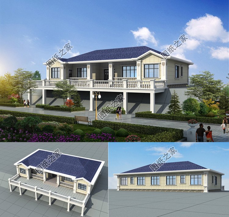 底層架空的農(nóng)村一層帶閣樓小別墅效果圖