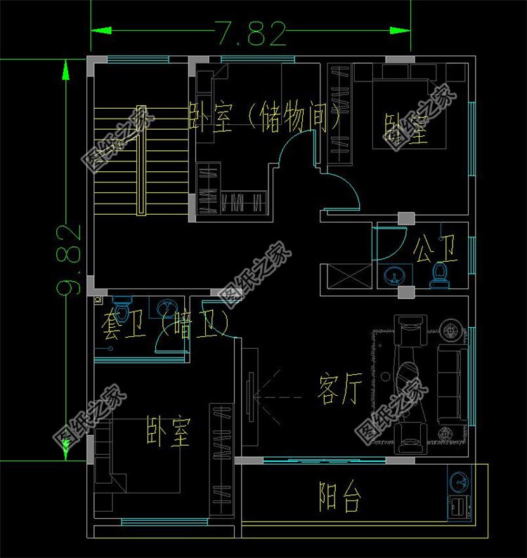 四層平頂別墅設(shè)計圖三層
