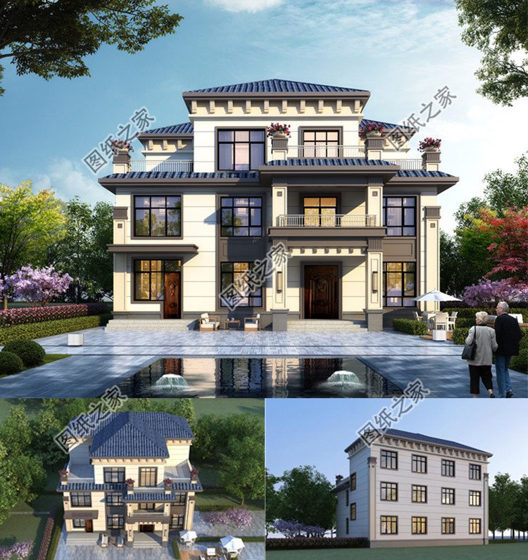農村四間三層豪華別墅設計效果圖