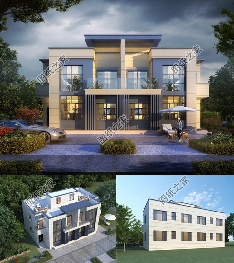 二層現(xiàn)代風(fēng)雙拼別墅效果圖