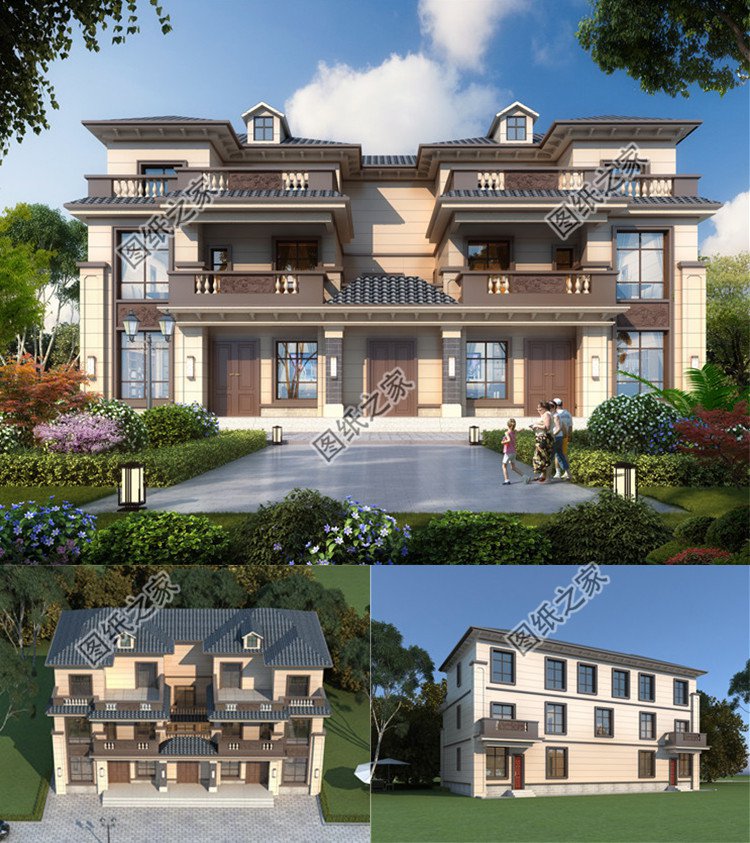 20米×13米三層雙拼別墅設(shè)計圖效果圖