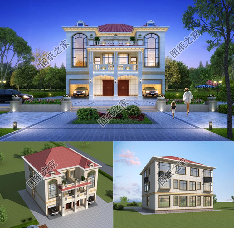 帶雙露臺(tái)帶車庫(kù)雙拼別墅設(shè)計(jì)圖效果圖