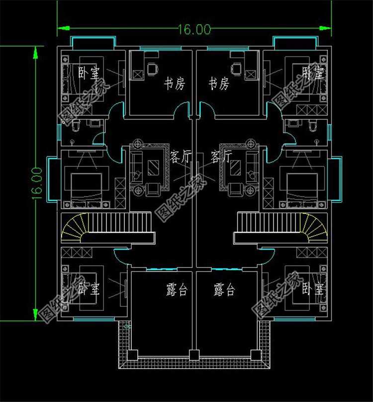 帶雙露臺(tái)帶車庫(kù)雙拼別墅設(shè)計(jì)圖三層