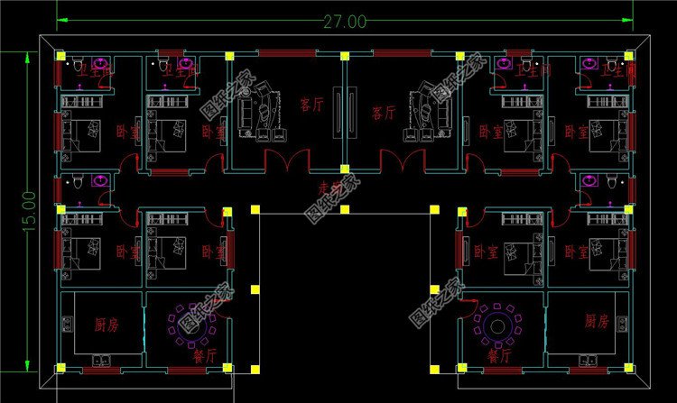 實用大氣的雙拼房屋設計方案一層