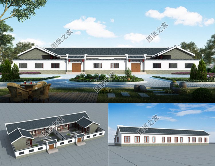 新中式一層宅院設(shè)計(jì)圖效果圖