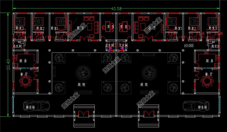新中式一層宅院設(shè)計(jì)圖一層