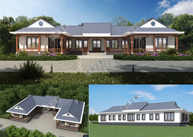 新中式一層宅院設(shè)計(jì)圖效果圖