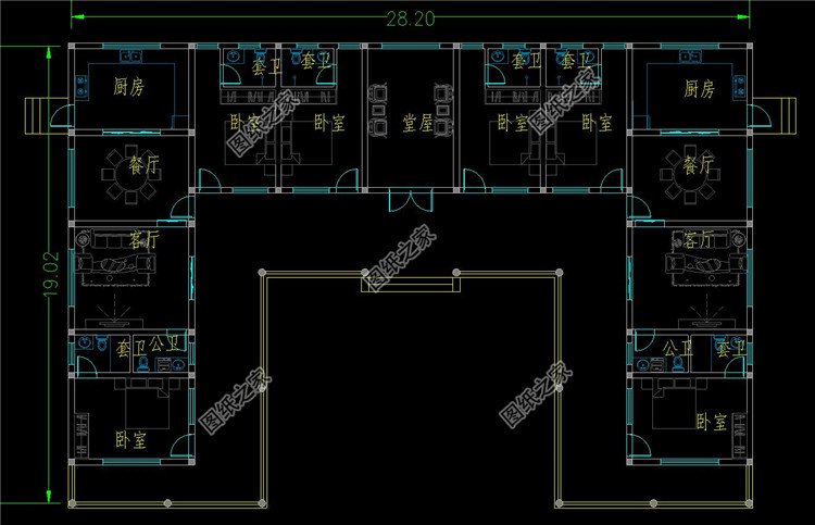 新中式一層宅院設(shè)計(jì)圖一層