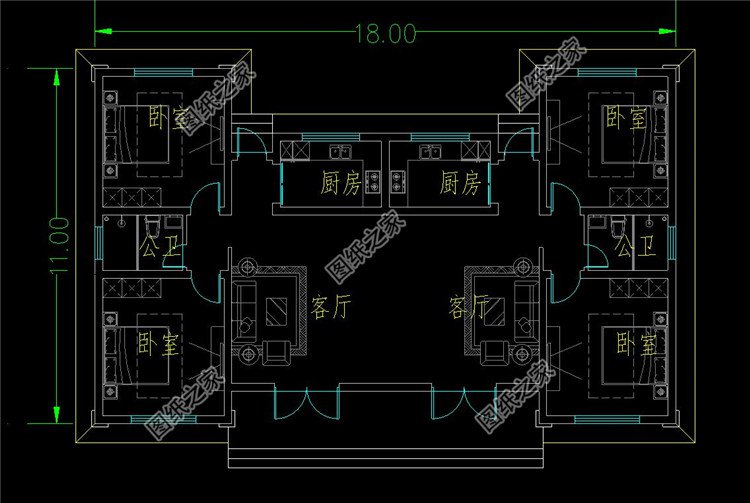 18x11米小占地雙拼別墅一層