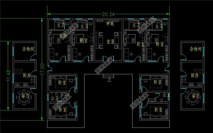 合院風格雙拼別墅設計圖一層
