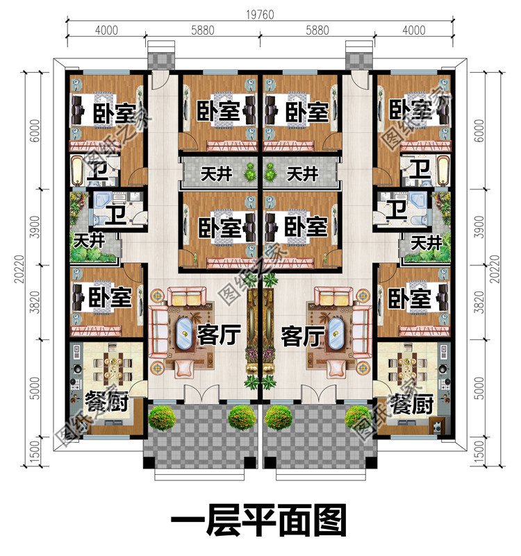 農村一層雙拼別墅設計方案