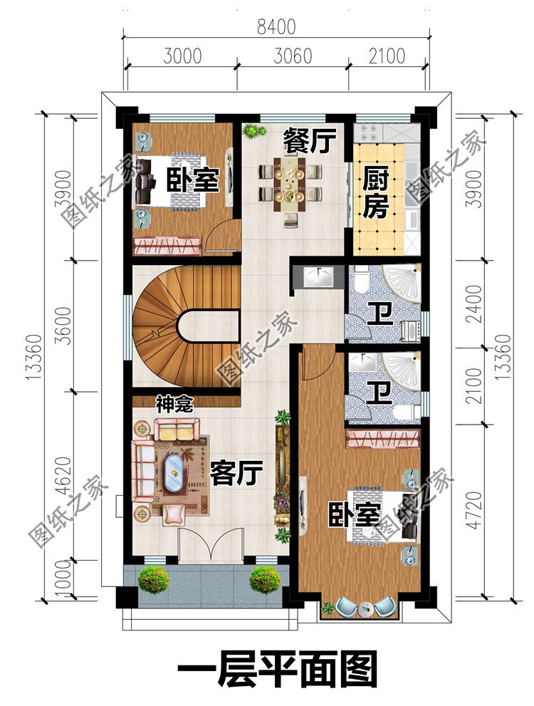 兩開(kāi)間別墅設(shè)計(jì)圖一層