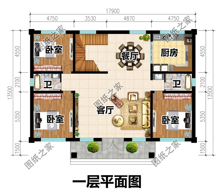 對稱型歐式別墅設(shè)計(jì)圖一層