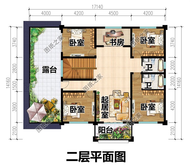 歐式三層農(nóng)村別墅二層