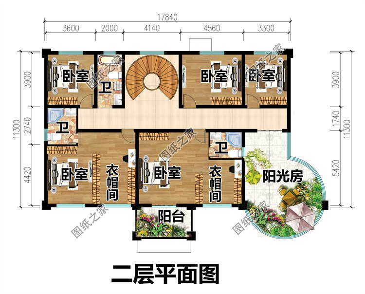 豪華三層歐式農(nóng)村別墅二層