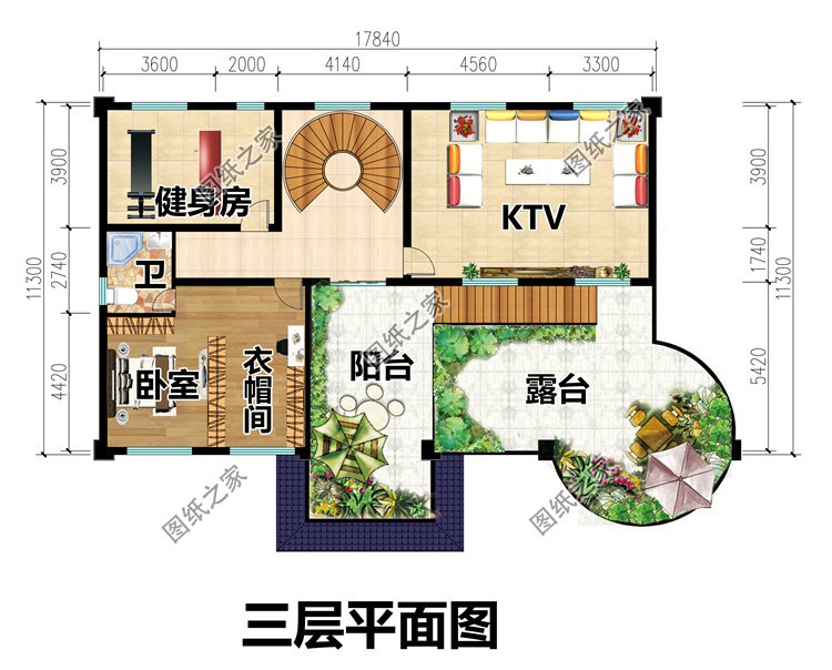 豪華三層歐式農(nóng)村別墅三層