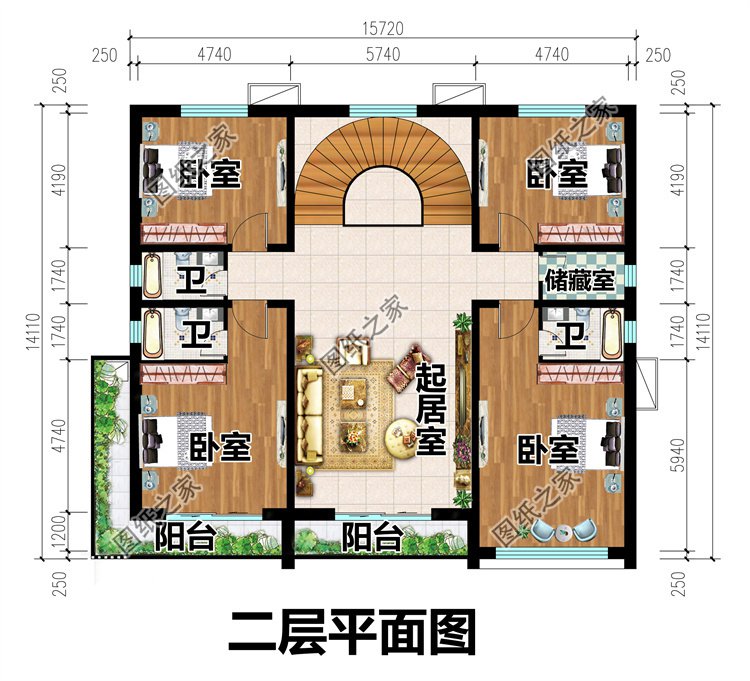 時尚現(xiàn)代三層農(nóng)村別墅二層