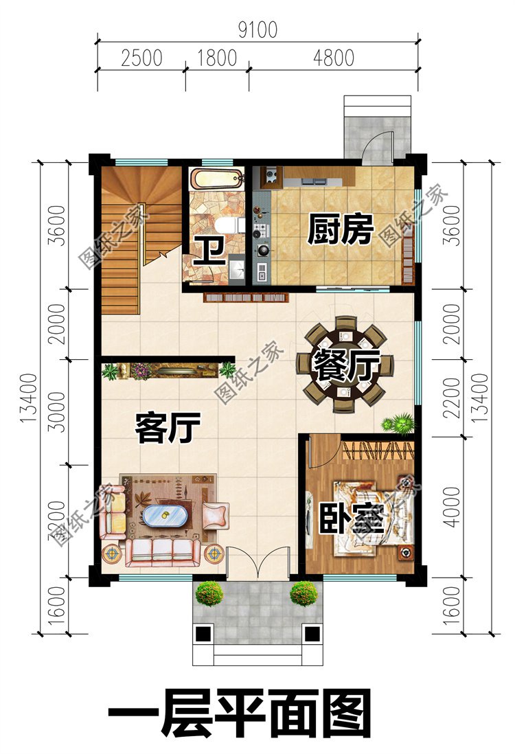 農(nóng)村自建的三層別墅設計圖一層