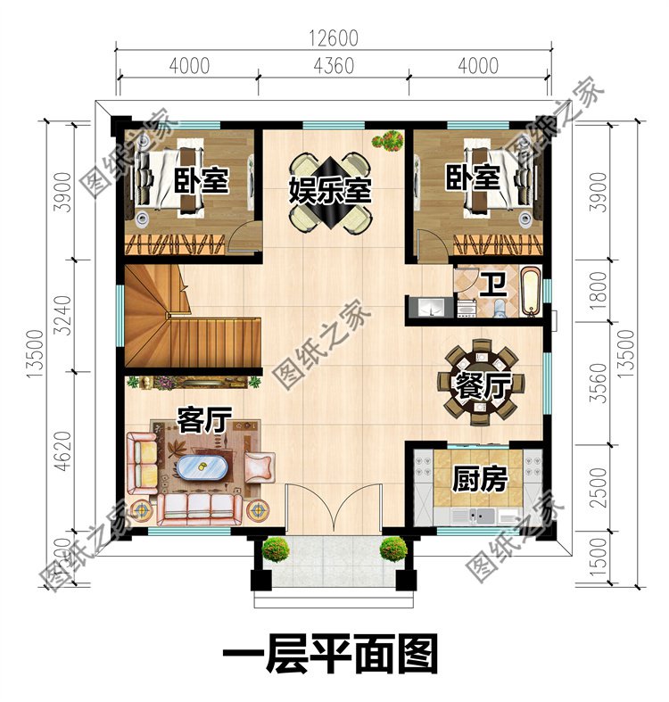 歐式三層農(nóng)村別墅一層
