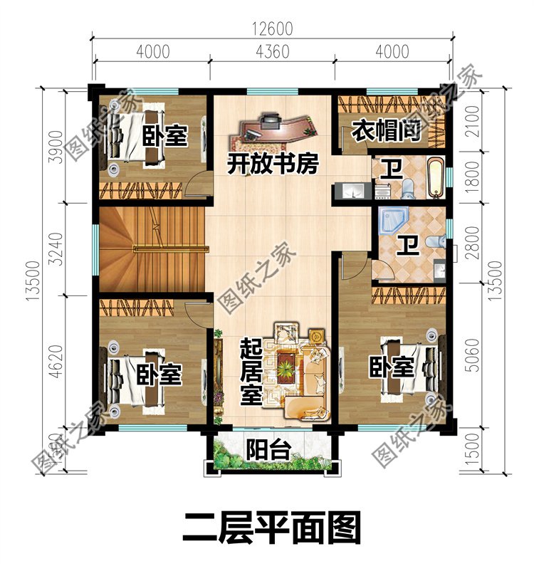歐式三層農(nóng)村別墅二層