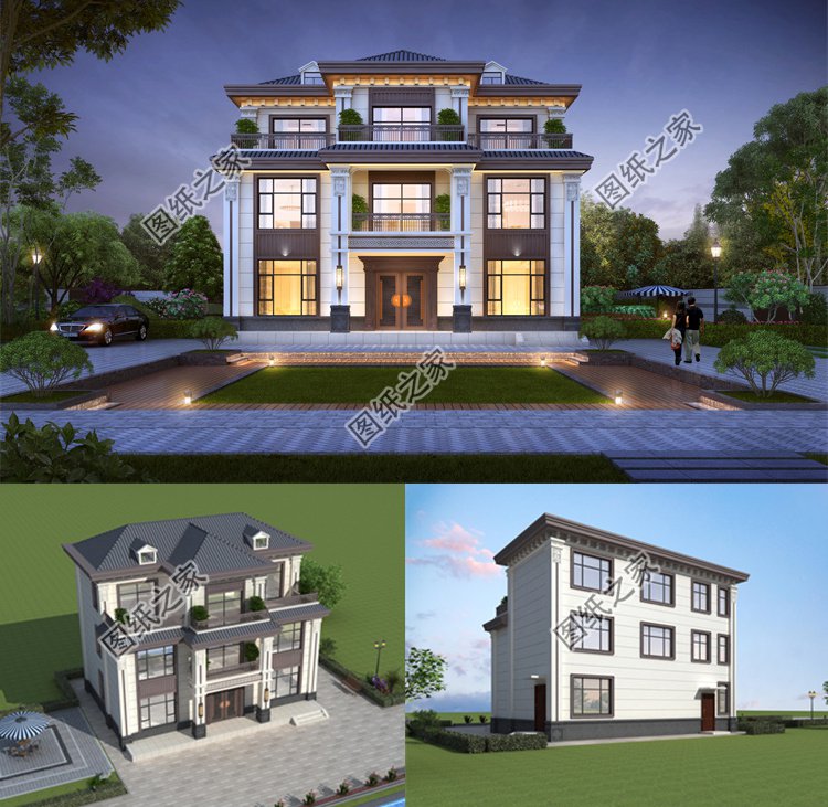 歐式三層農(nóng)村別墅效果圖