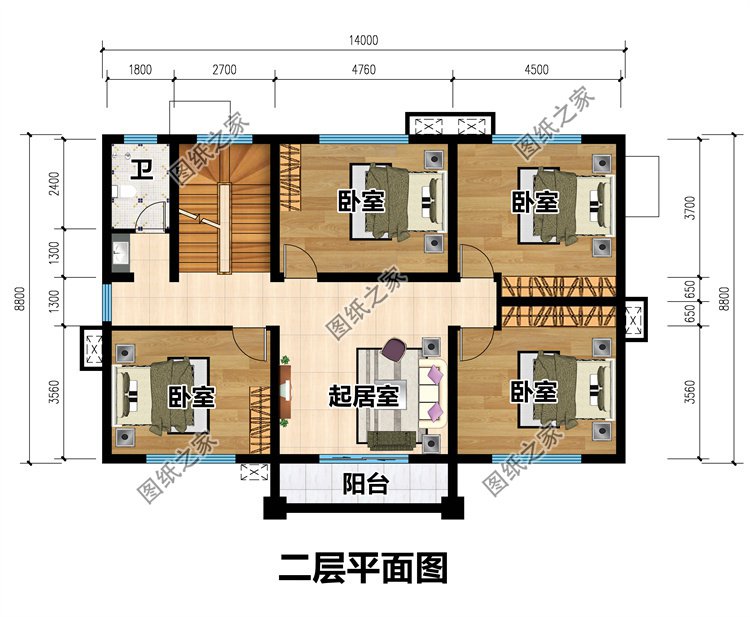 歐式三層農(nóng)村別墅二層